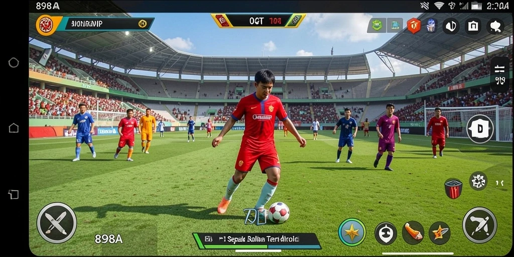 Screenshot utama 898A menampilkan aksi bermain sepak bola yang mendebarkan.