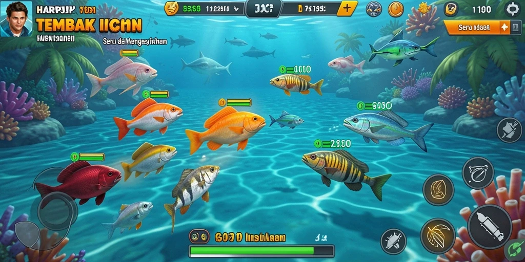 Screenshot gameplay HARAPJP yang seru menembak ikan.