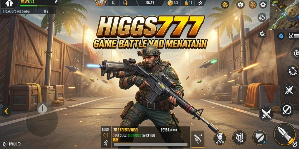 Tangkapan layar HIGGS777 menunjukkan aksi seru dalam permainan Battle Royale.