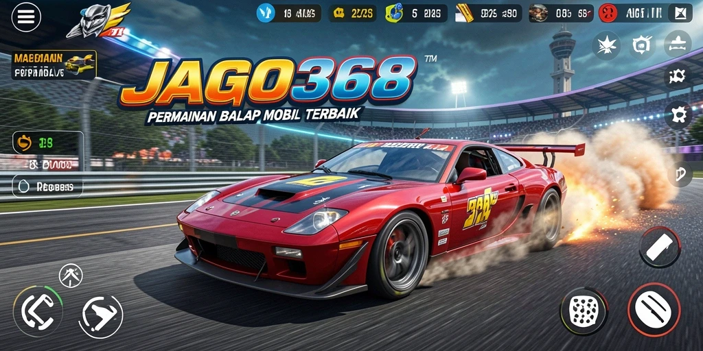 Tangkapan layar menampilkan aksi balap mobil yang mendebarkan dalam JAGO368.