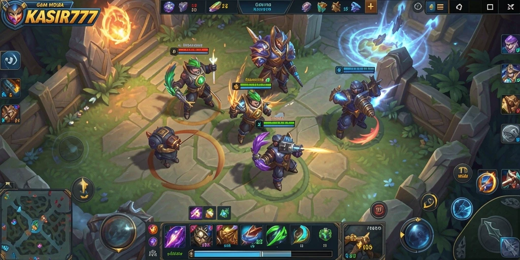 Tangkapan layar KASIR777 menunjukkan pertempuran intens di arena MOBA.