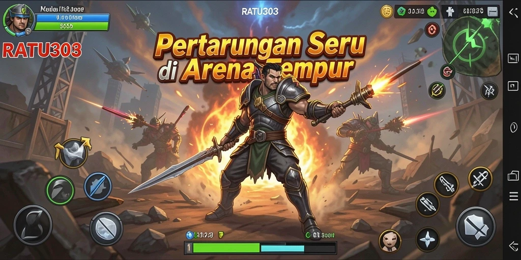 Tampilan gameplay yang mendebarkan di RATU303 dengan karakter bertarung.