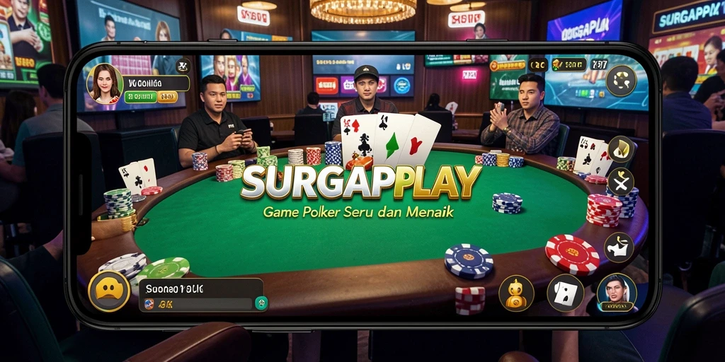 Tampilan gameplay Poker yang mendebarkan di SURGAPLAY.
