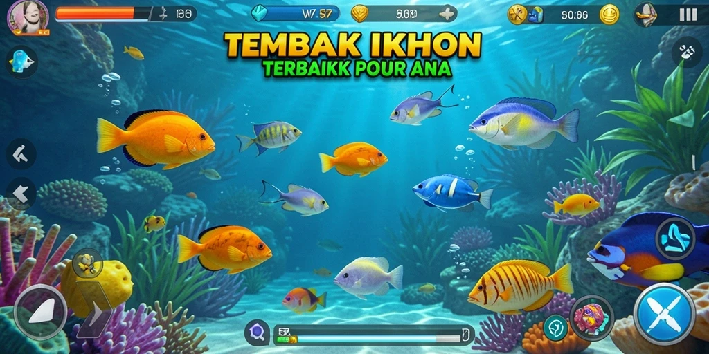 Tangkapan layar gameplay W67 menampilkan aksi menembak ikan yang seru.