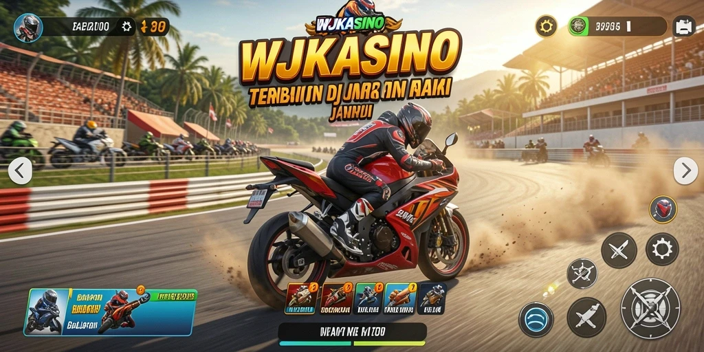 Screenshot gameplay WJKASINO menampilkan aksi balapan motor yang mendebarkan.